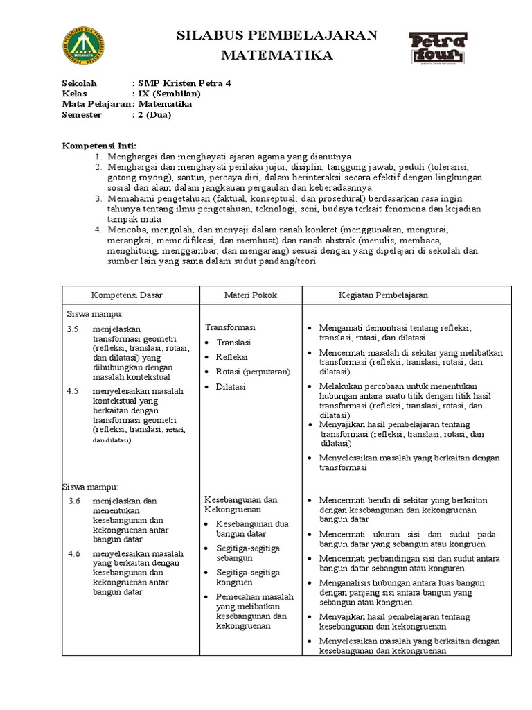 Silabus Matematika 9 Genap | PDF | Metode & Bahan Ajar