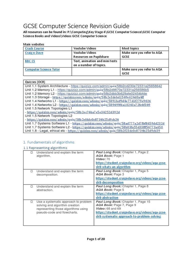 GCSE Computer Science Revision Guide | PDF | Computer Network | Byte