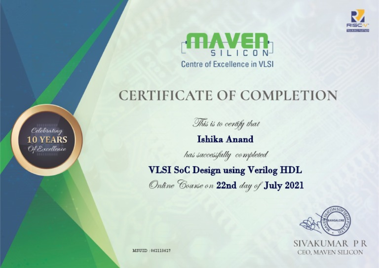 Maven Silicon Certificate PDF
