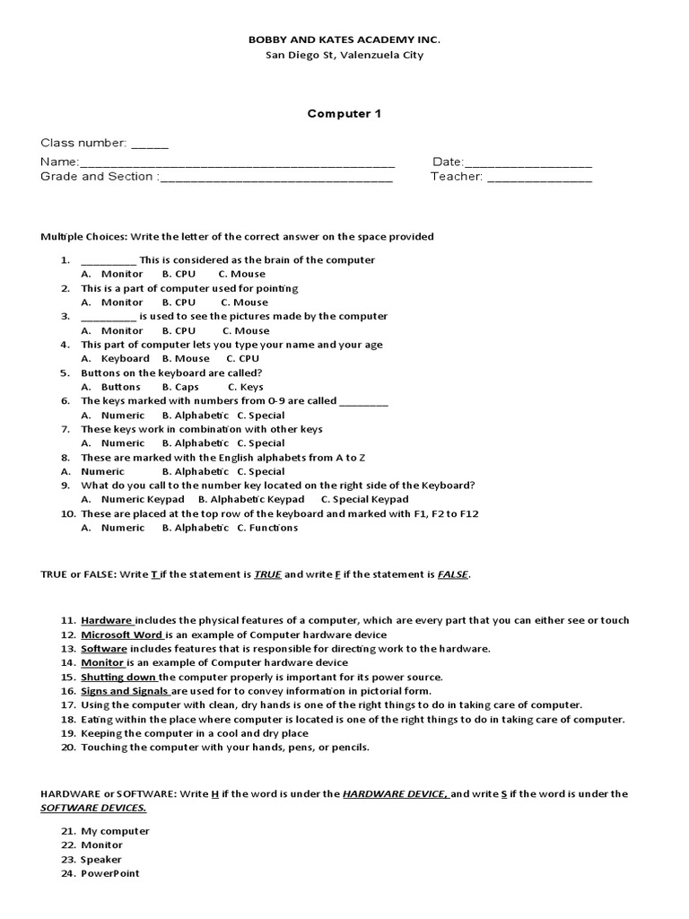 Grade 1 Quarterly Exams | PDF | Computer Hardware | Computer Monitor