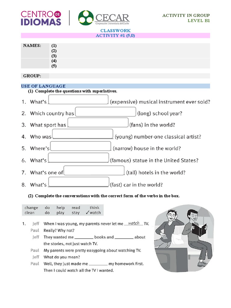 B1 Group Activity: Language Practice | PDF | Communication | Language ...