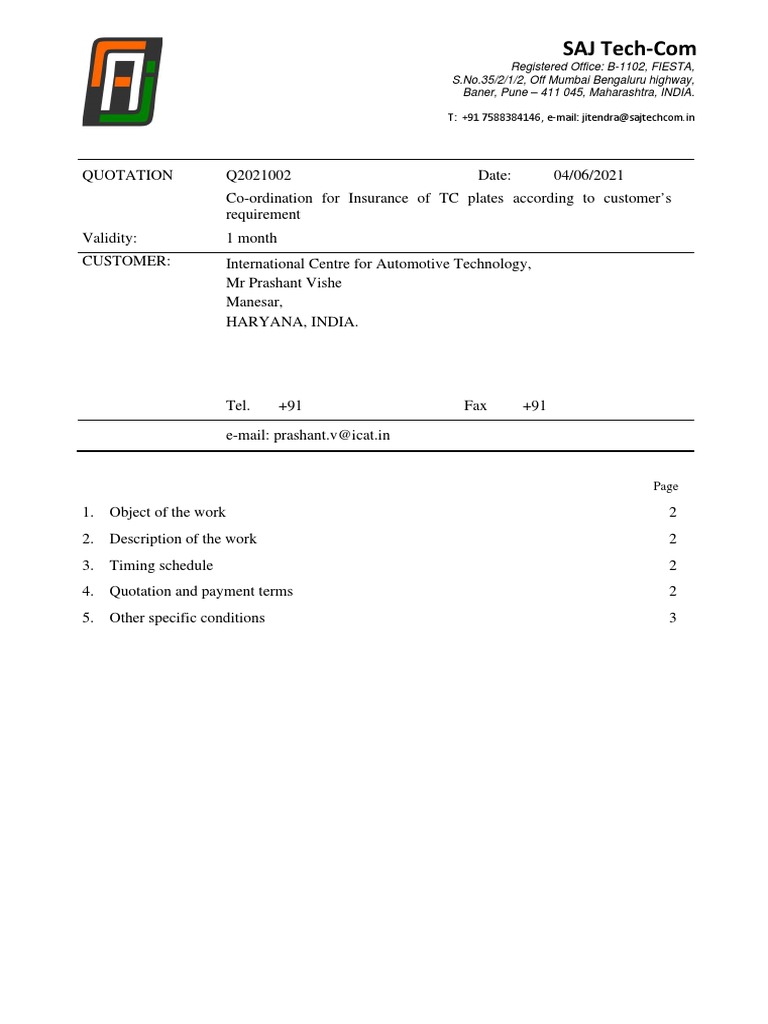 TC Insurance Quotation for ICAT | PDF | Insurance | Invoice