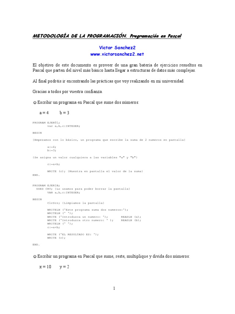100 Ejercicios Turbo Pascal PDF