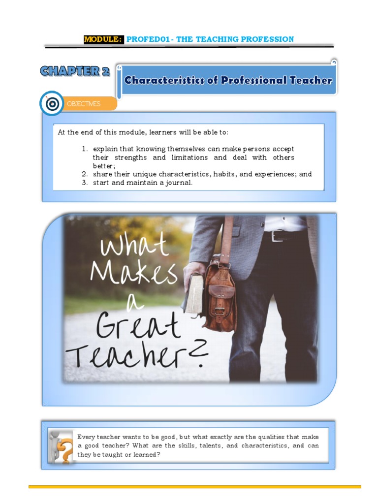 Characteristics of a Professional Teacher | PDF | Teachers | Attitude ...