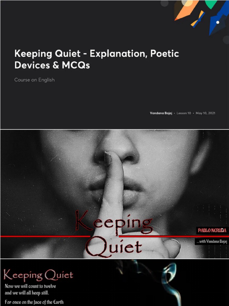 Keeping Quiet Explanation Poetic Devices MCQs With Anno PDF