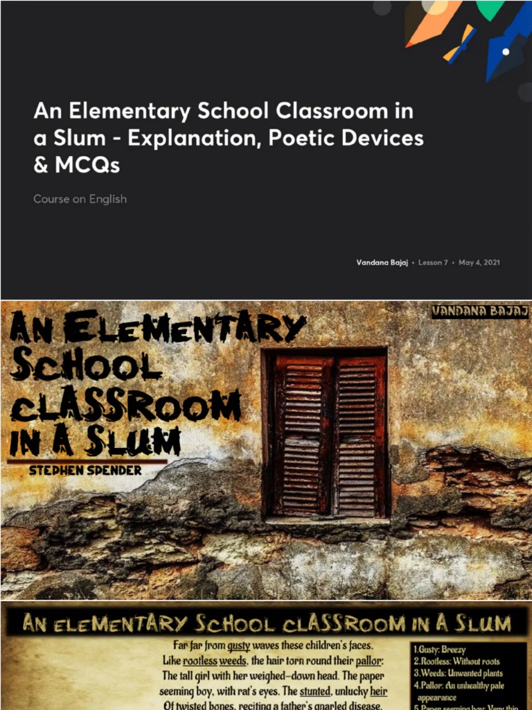 An Elementary School Classroom in A Slum Explanation Poetic Devices