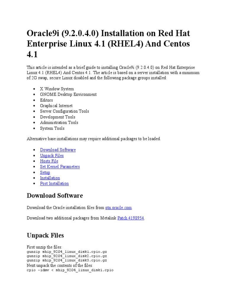 Oracle9i Installation on RHEL 4.1 | PDF | Linux | Operating System ...