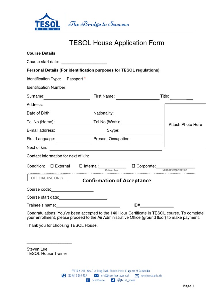 TESOL House Application Form Guide | PDF | English As A Second Or ...