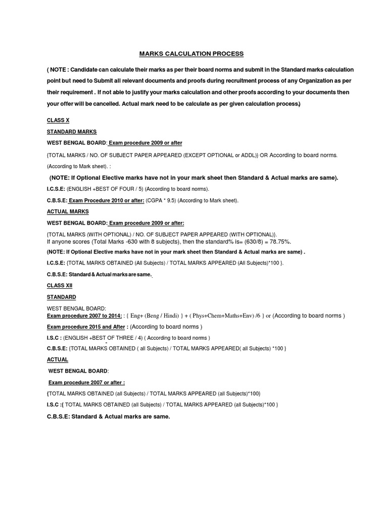 Marks Calculation Process: According To Board Norms | PDF