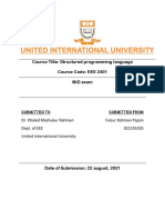 United International University: Course Title: Structured Programming Language Course Code: Eee 2401 Mid Exam