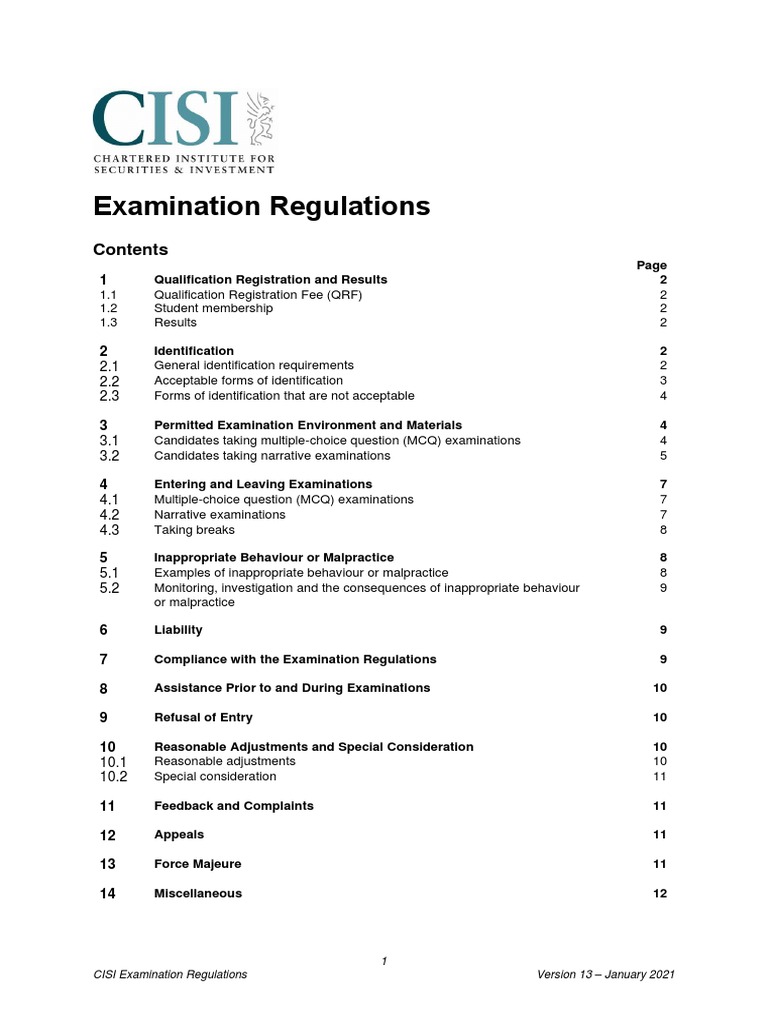 1 CISI Examination Regulations January 2021 PDF Identity Document