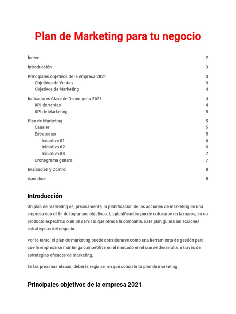 Plan de Marketing 2021 para Empresas | PDF | Marketing | Planificación