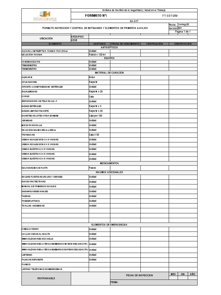 FT-SST-059 Formato Inspección y Control de B Y PA | PDF