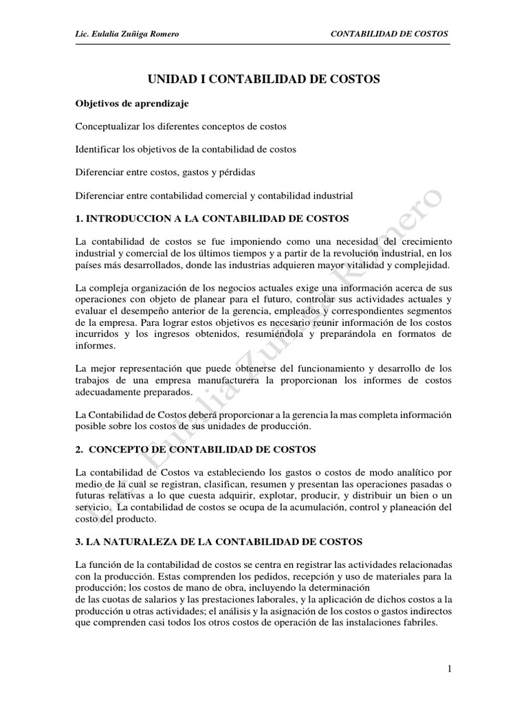 Unidad I Contabilidad de Costos | PDF | Costo | Contabilidad de costos