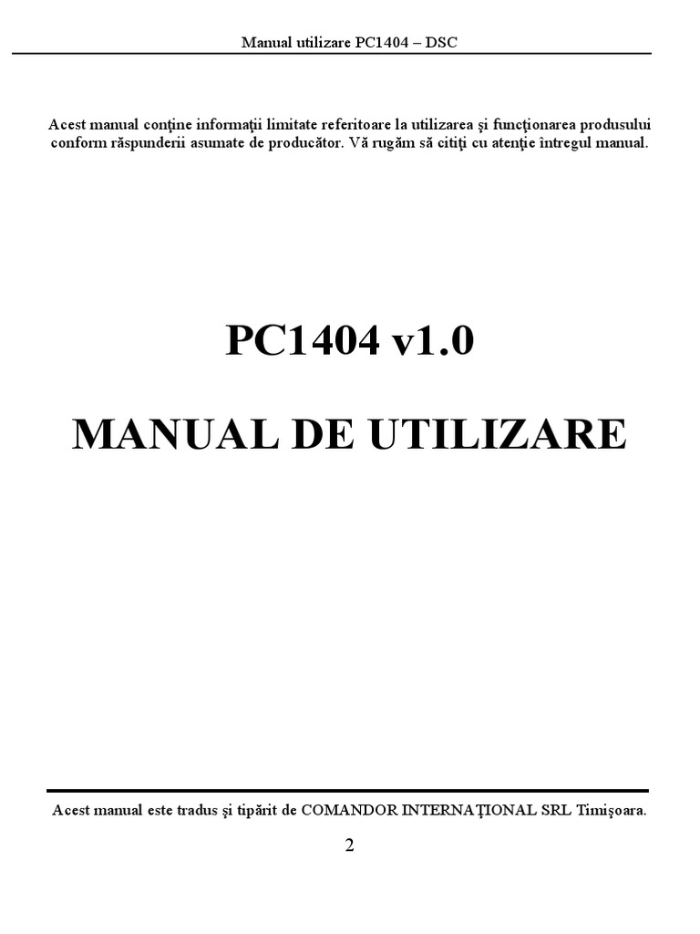 Manual Utilizare PC1404 v1.0 - RO - 0 | PDF