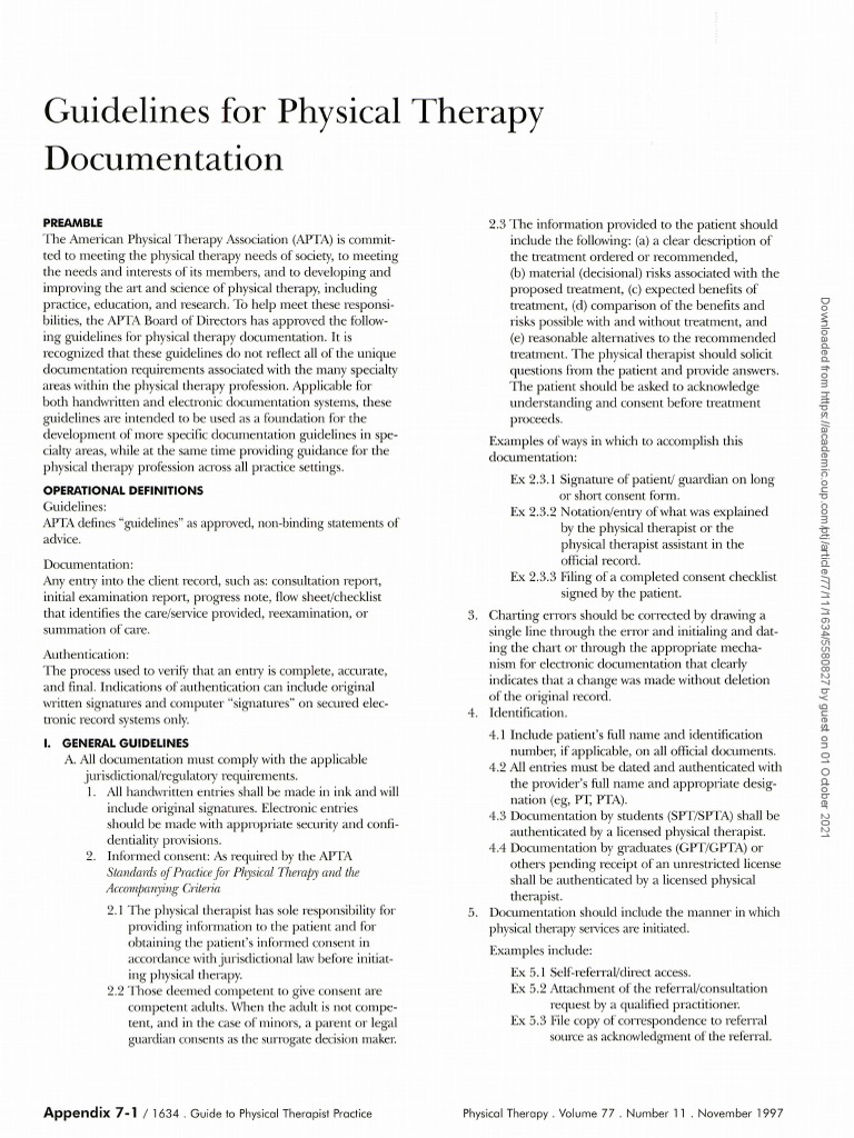 Guidelines For Physical Therapy Documentation: Preamble | PDF ...