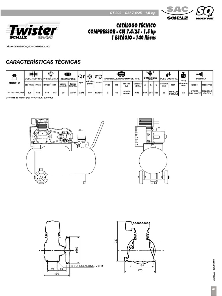 Compressor Schulz CSI 7.4/25 Manual | PDF | Motores | Engenharia Mecânica