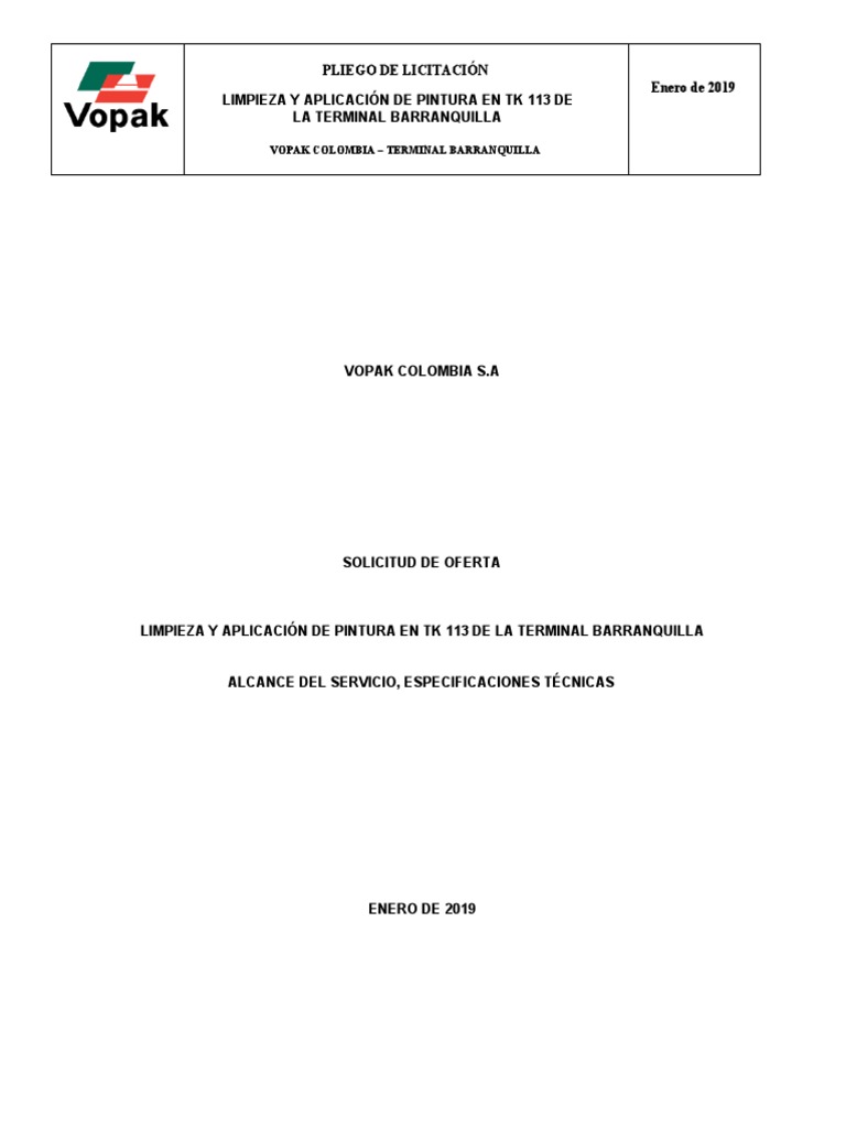 (Tk113 Painting) Scope of Work PDF Revestimiento Calibración