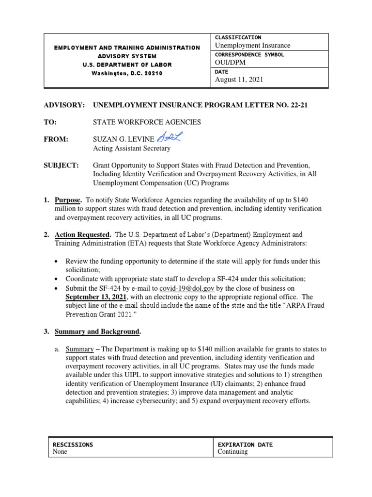 U.S. Labor Department Awards $140 in Grants | PDF | Unemployment Benefits |  Fraud
