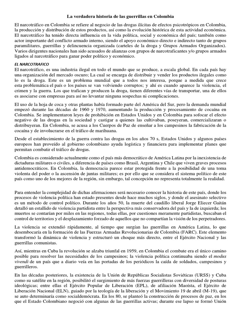 Historia del narcotráfico y guerrillas en Colombia | PDF | Comercio ...
