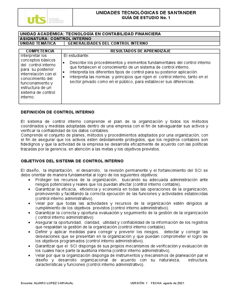 Guía de Control Interno en Contabilidad | PDF | Contabilidad ...