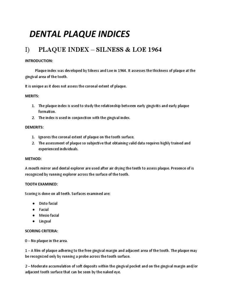 Dental Plaque Indices PDF Periodontology Oral Hygiene