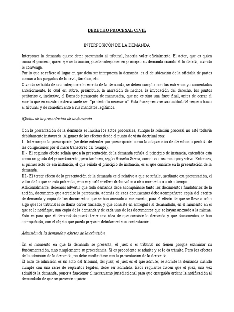 Interposición y Efectos de la Demanda Civil | PDF | Demanda judicial ...