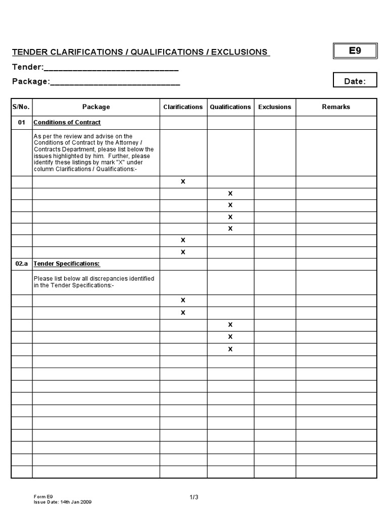 E9 Form: Tender Clarifications & Qualifications | PDF | Business Law ...