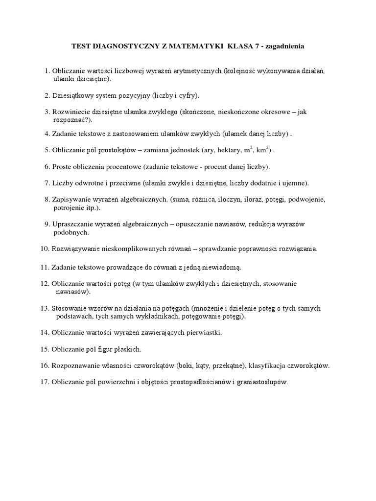 Test Diagnostyczny Z Matematyki Klasa 6 Gwo