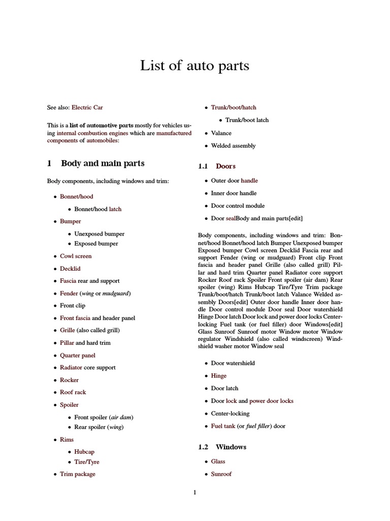 List of Auto Parts PDF Brake Transmission (Mechanics)