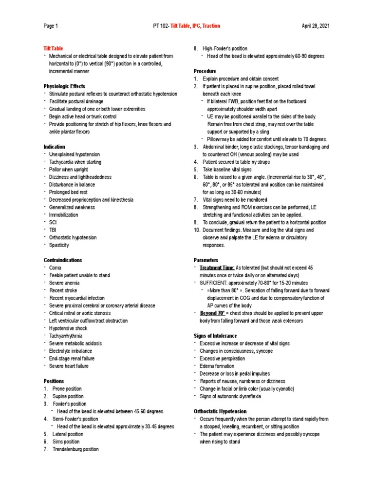 Tilt Table & IPC for Therapists | PDF | Edema | Vein
