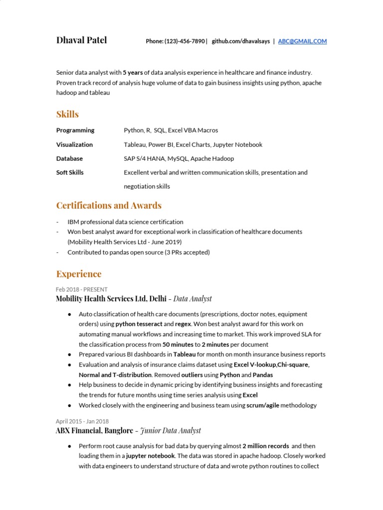 Senior Data Analyst Resume Sample | PDF | Microsoft Excel | Data Analysis