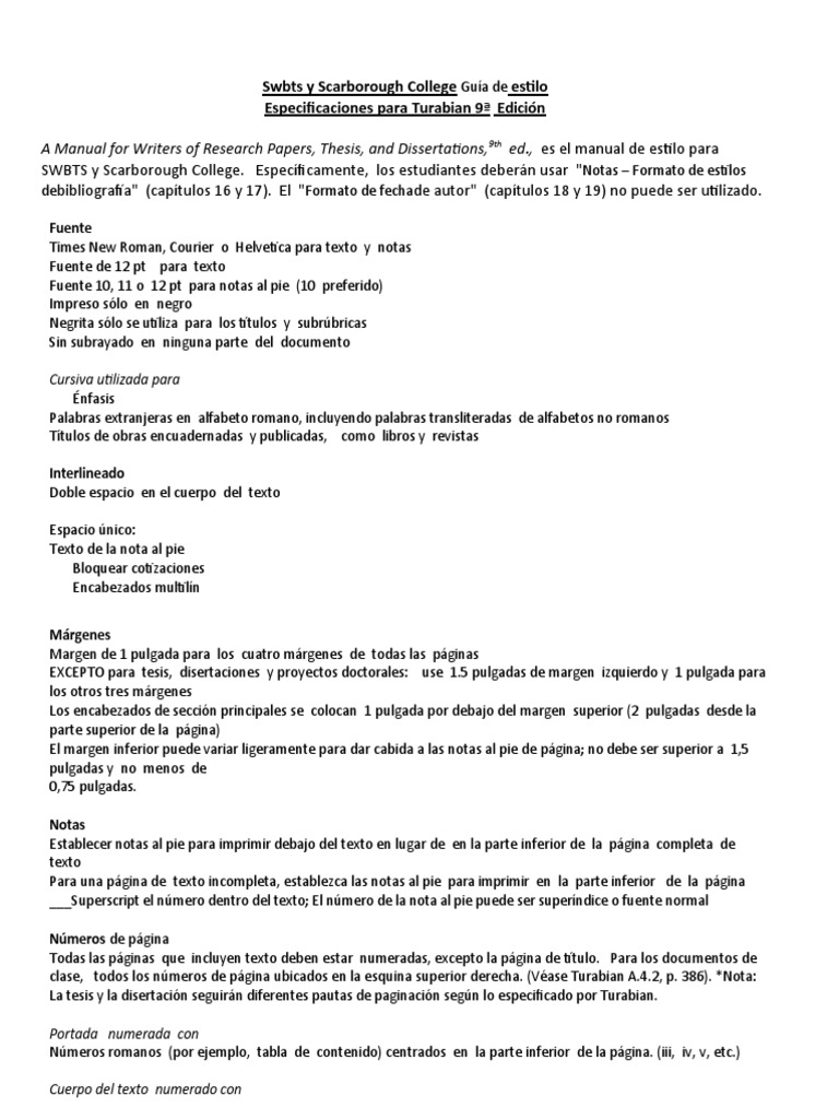 Guía de estilo Turabian para SWBTS | PDF