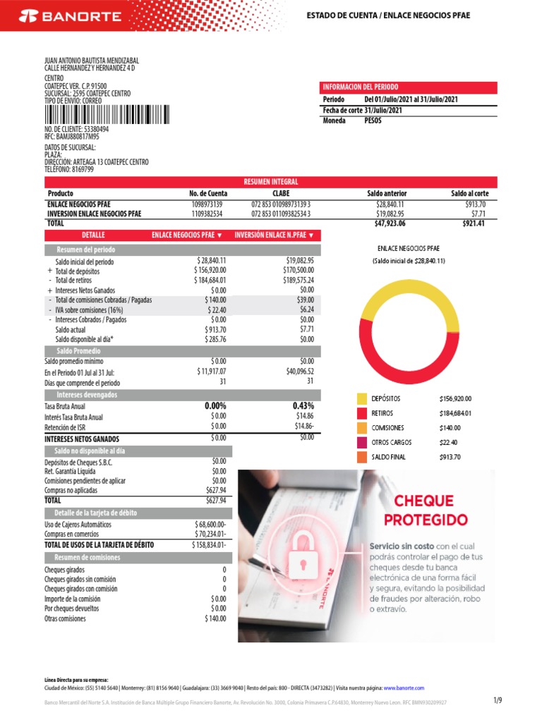 Estado de Cuenta Banorte PDF Tarjeta de débito Bancario