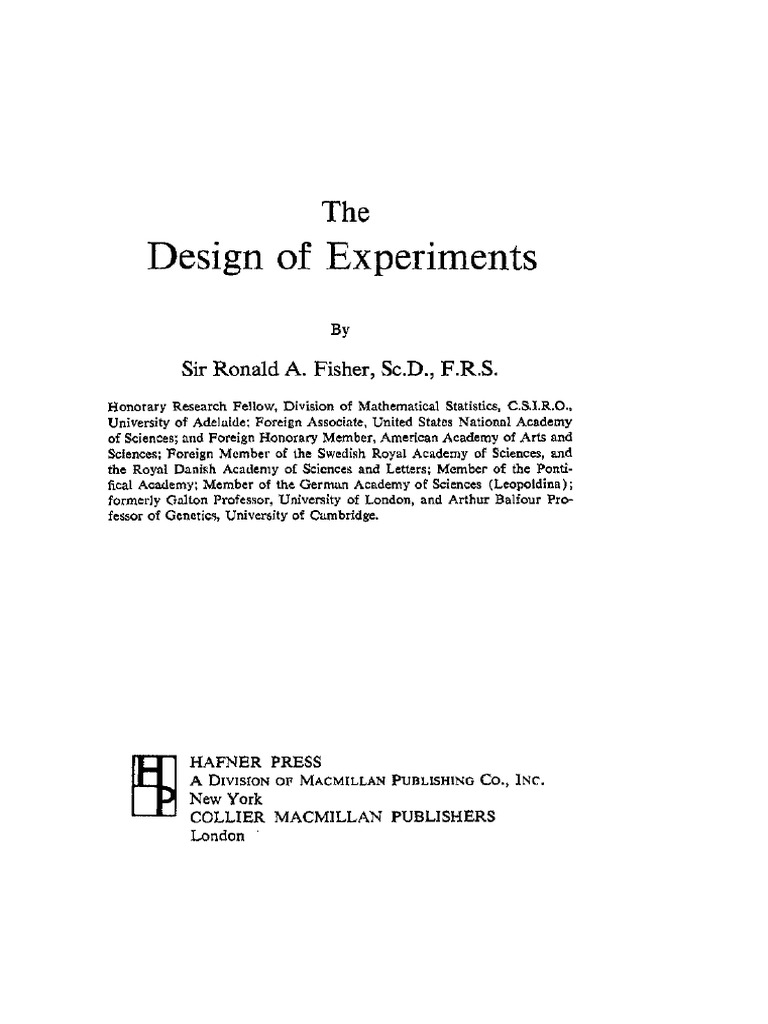 The Design of Experiments Ronald Fisher | PDF