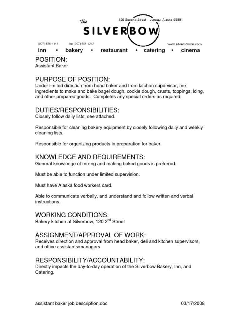 Assistant Baker Job Description Download Free PDF Dough Baking