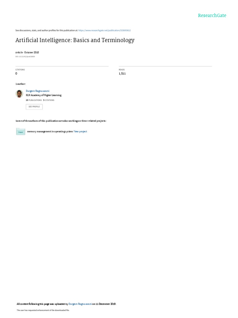 Artificial Intelligence: Basics and Terminology: October 2018 | PDF ...