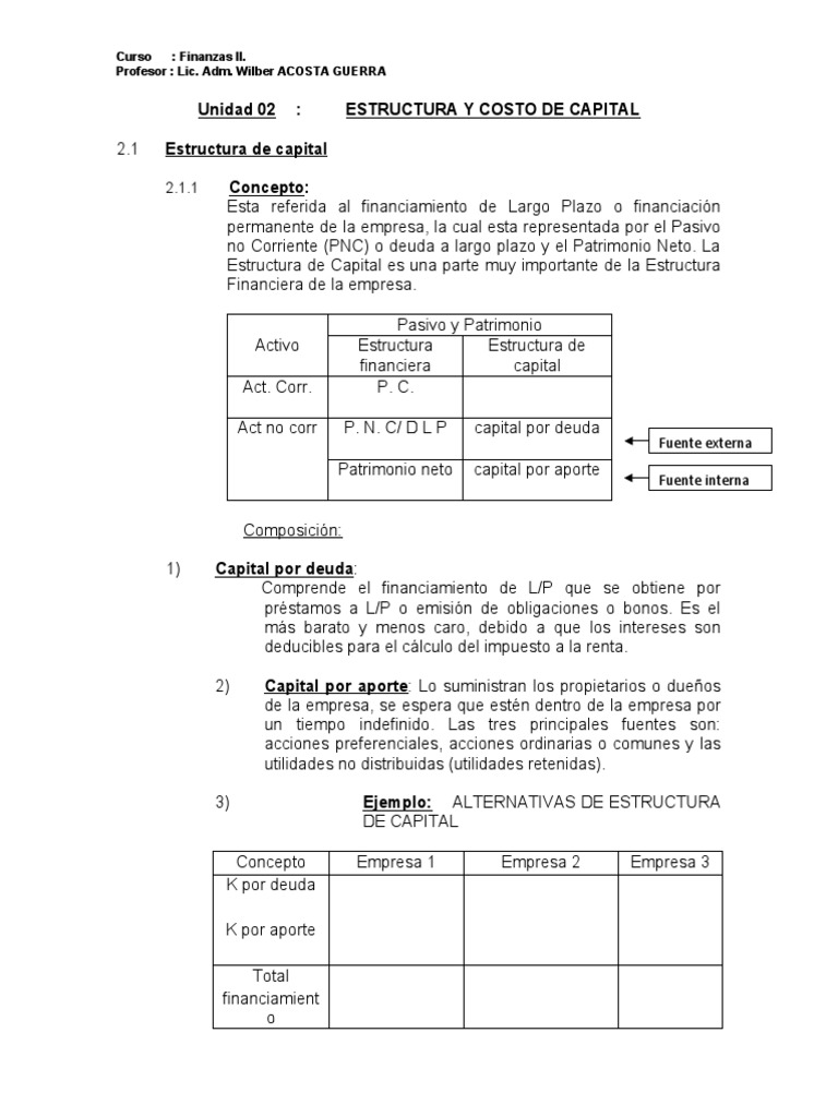Estructura y Costo de Capital en Finanzas | PDF | Compartir (Finanzas ...