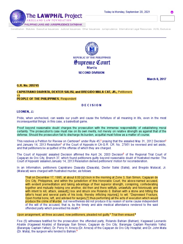 G R No 205745 Reasonable Doubt Pdf Burden Of Proof Law