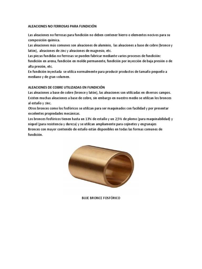 Aleaciones No Ferrosas en Fundición | PDF | Bronce | Cobre