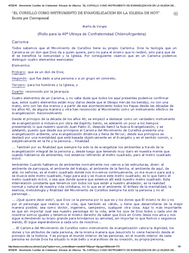 Cursillos: Evangelización en la Iglesia | PDF | Carisma | Iglesia Católica