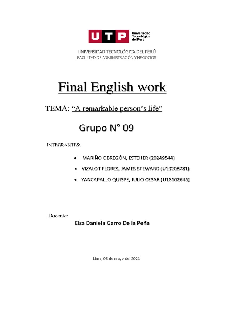 Final Work Ingles II PDF Peru Lima