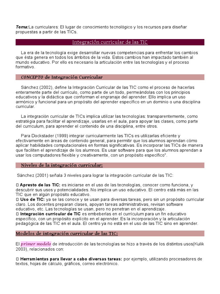 Integración Curricular de Las TIC | PDF | Plan de estudios | Tecnología ...