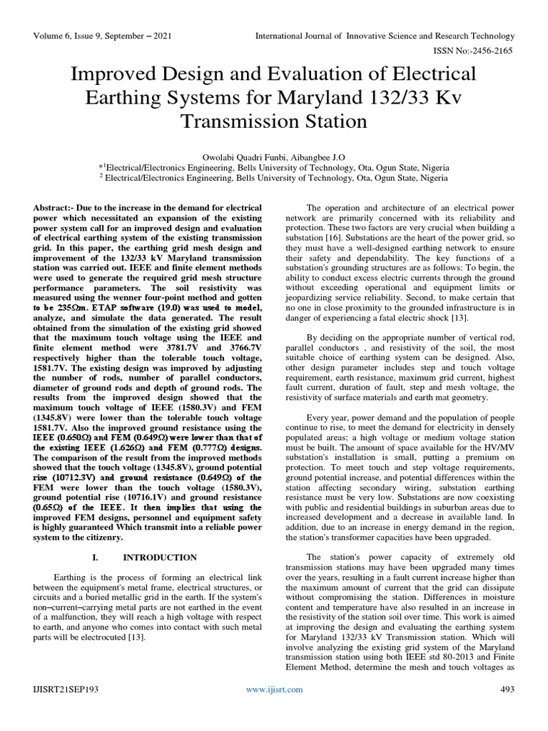 Improved Earthing Design for Maryland Station | PDF | Electric Power ...