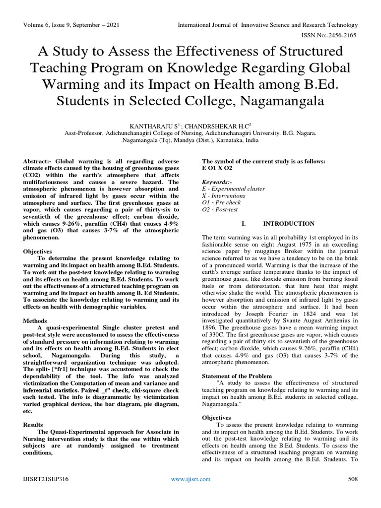 A Study To Assess The Effectiveness of Structured Teaching Program On ...