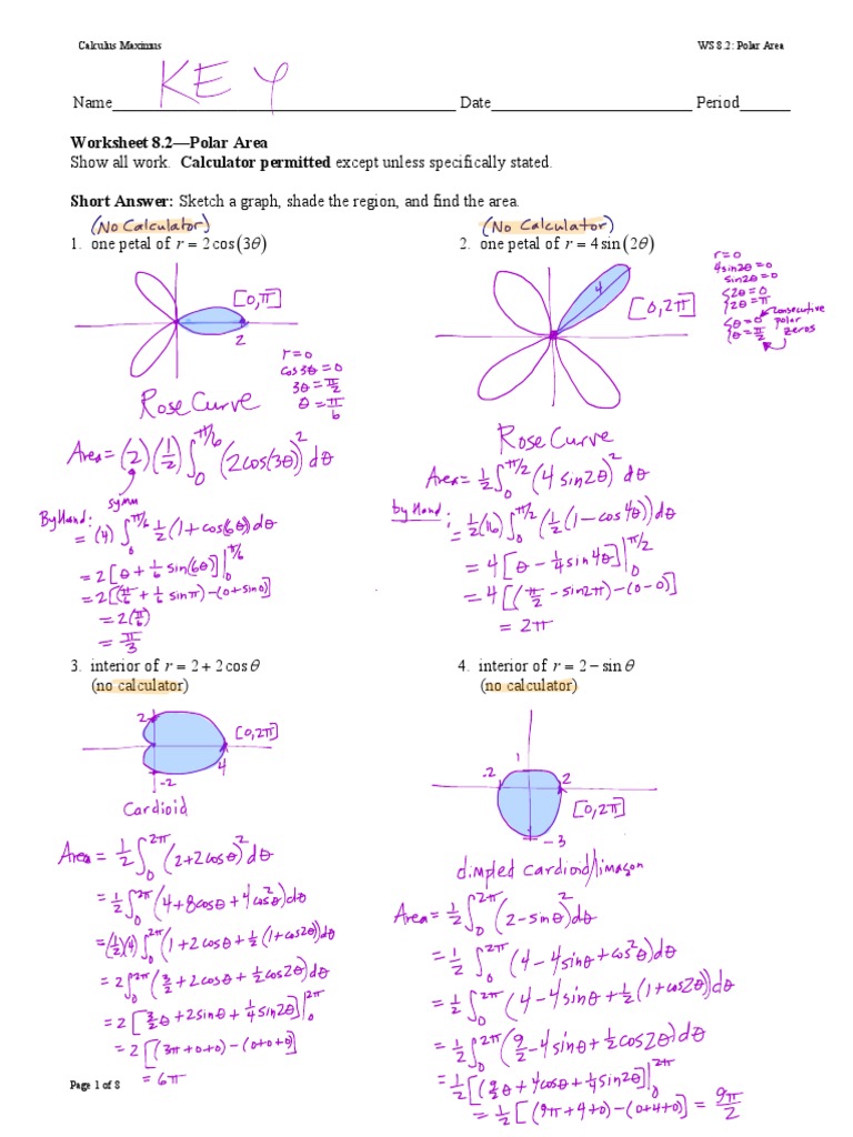WS 08.2 Polar Area KEY | PDF | Area | Cartesian Coordinate System