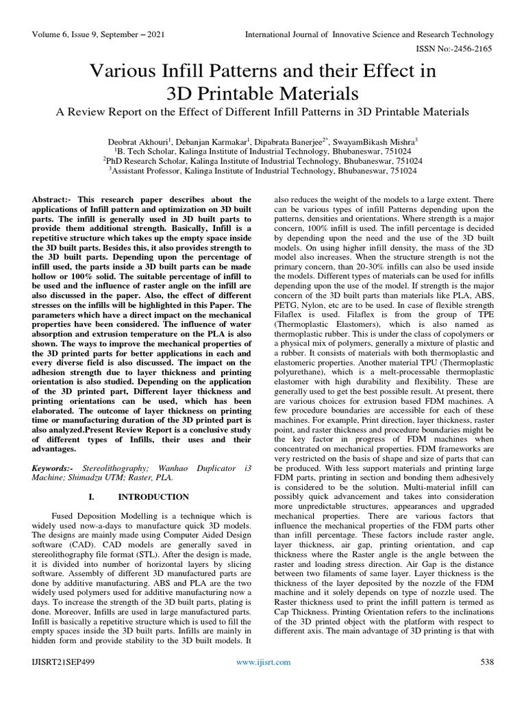 Various Infill Patterns and Their Effect in 3D Printable Materials ...