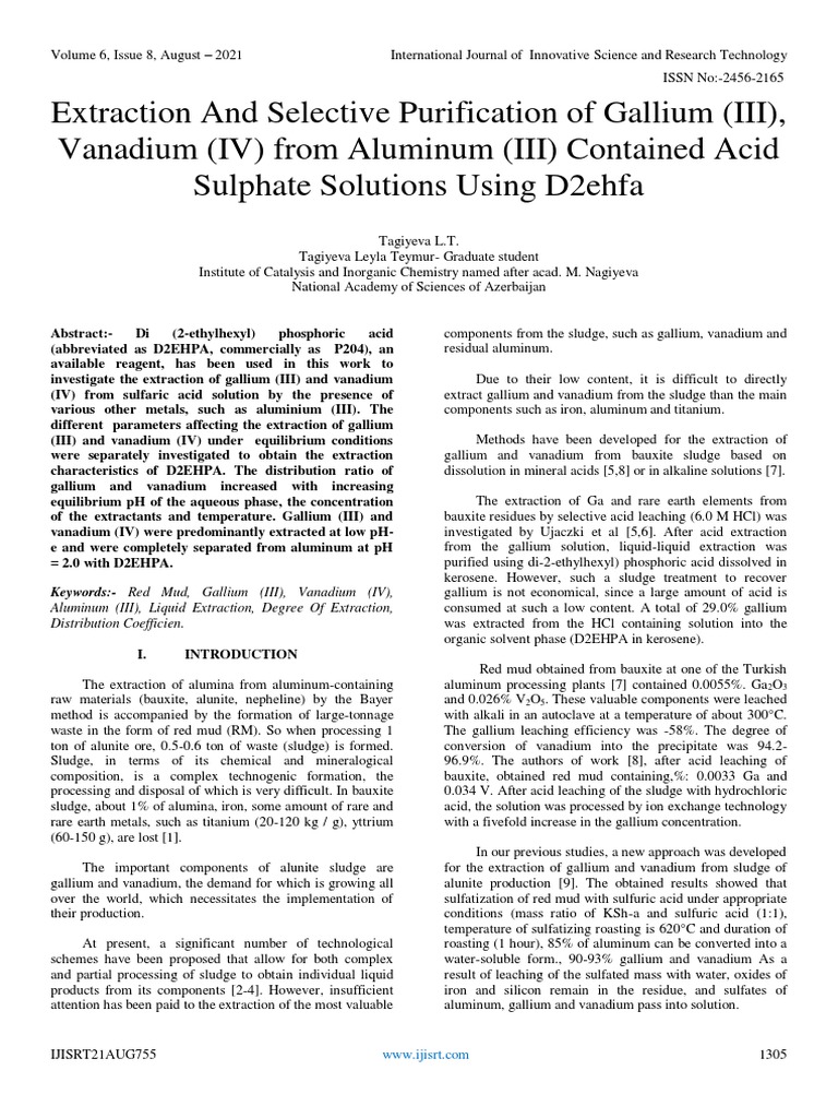 Extraction and Selective Purification of Gallium (III), Vanadium (IV ...