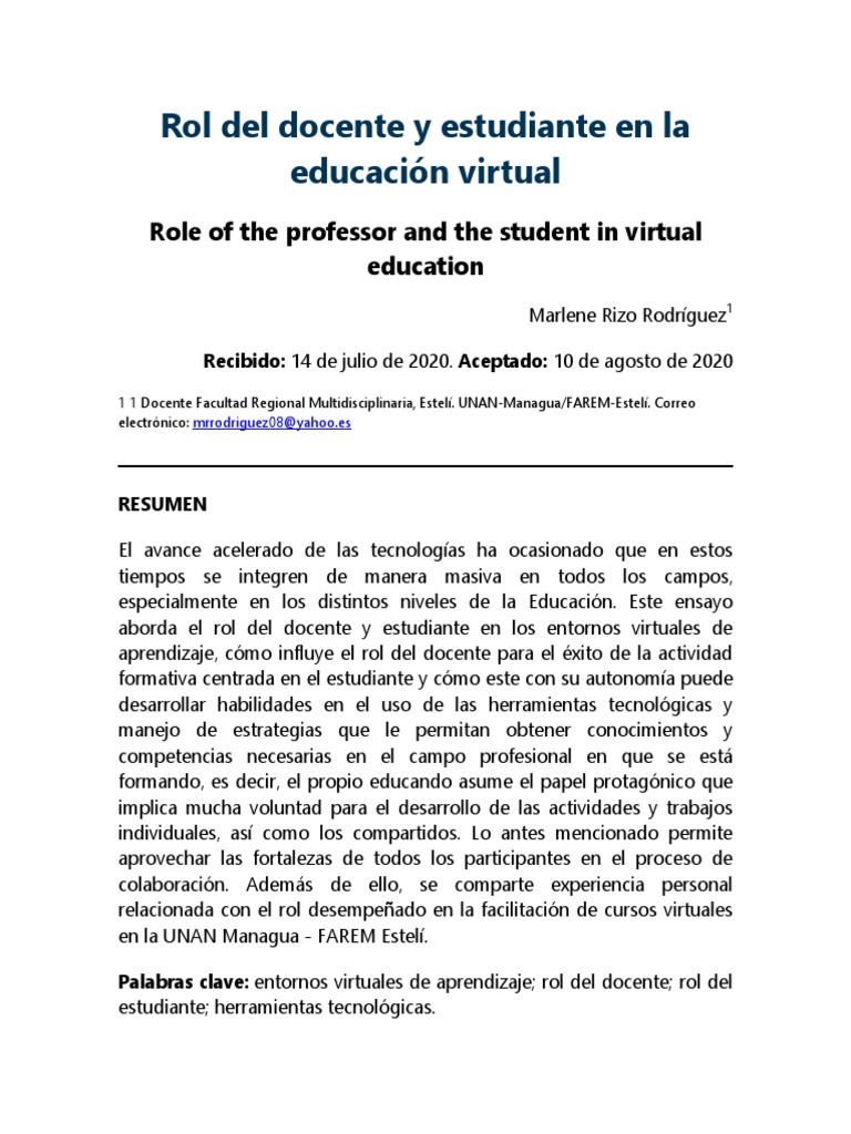 Roles en Educación Virtual: Docente y Estudiante | PDF | Aprendizaje ...