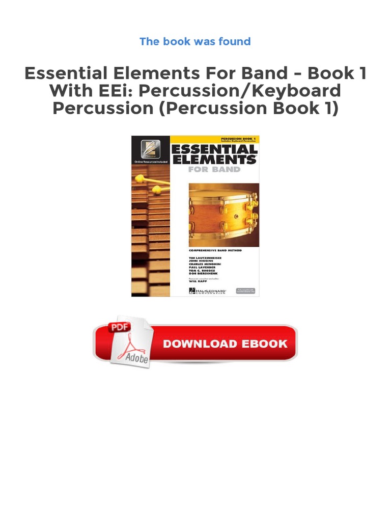 Essential Elements For Band Book 1 With Eei Percussion Keyboard Percussion Percussion Book 1